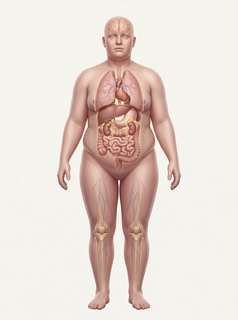 Illustration of the human body showing the organ systems that improve after bariatric surgery